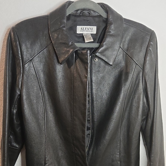 Alfani Women's Classic Black Leather Jacket - Picture 1 of 12
